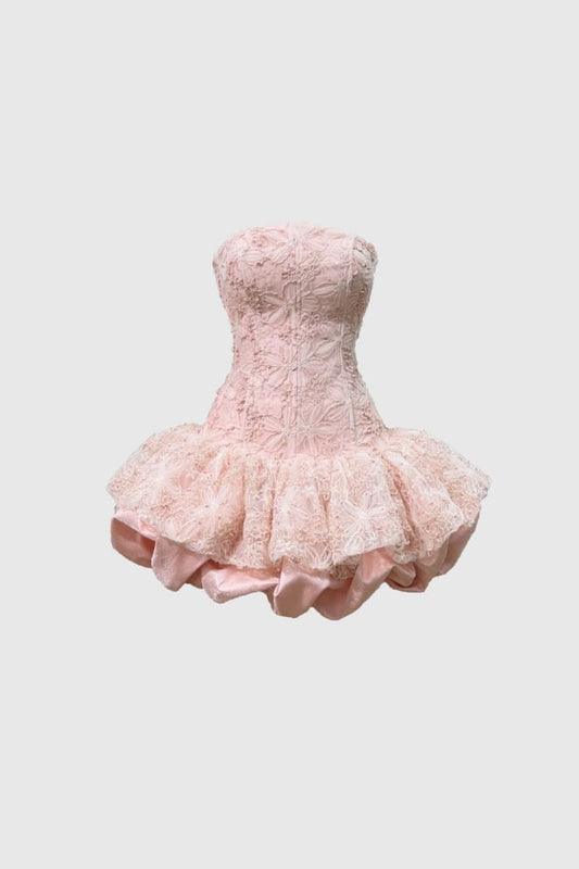 Princess Ball Gown Strapless Pink Lace Graduation Short Homecoming Dress 15th Birthday Outfits MP785