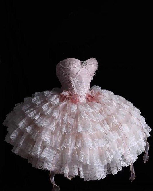Prinzessin Rosa Ballkleid Sweetheart Spitze Kurzes Homecoming-Kleid Outfits zum 15. Geburtstag MP752