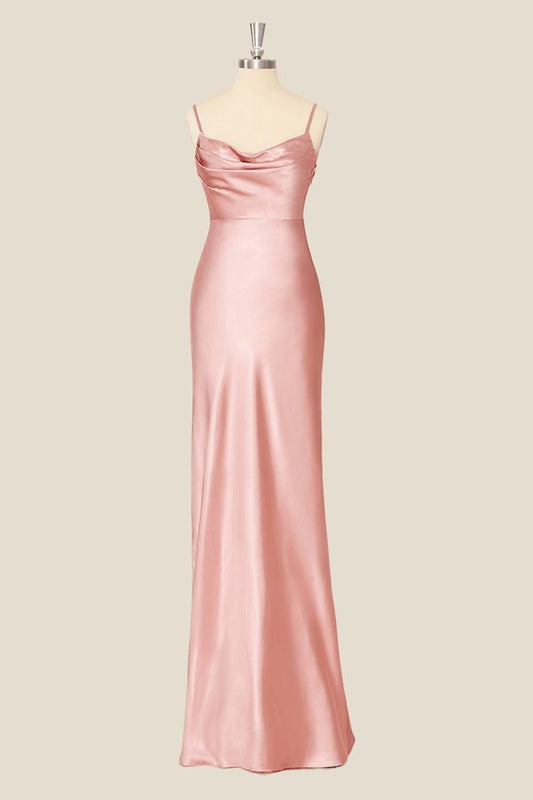 Elegant Long Prom Dresses Pink Mermaid Satin Formal Dress Graduation Gowns MP313