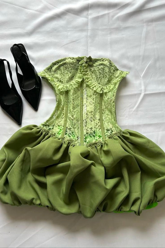Heimkehr Kleider Grünes Korsett-Minikleid| Schickes Mode-Outfit Inspiration Party Abschlussball Outfits MP1150