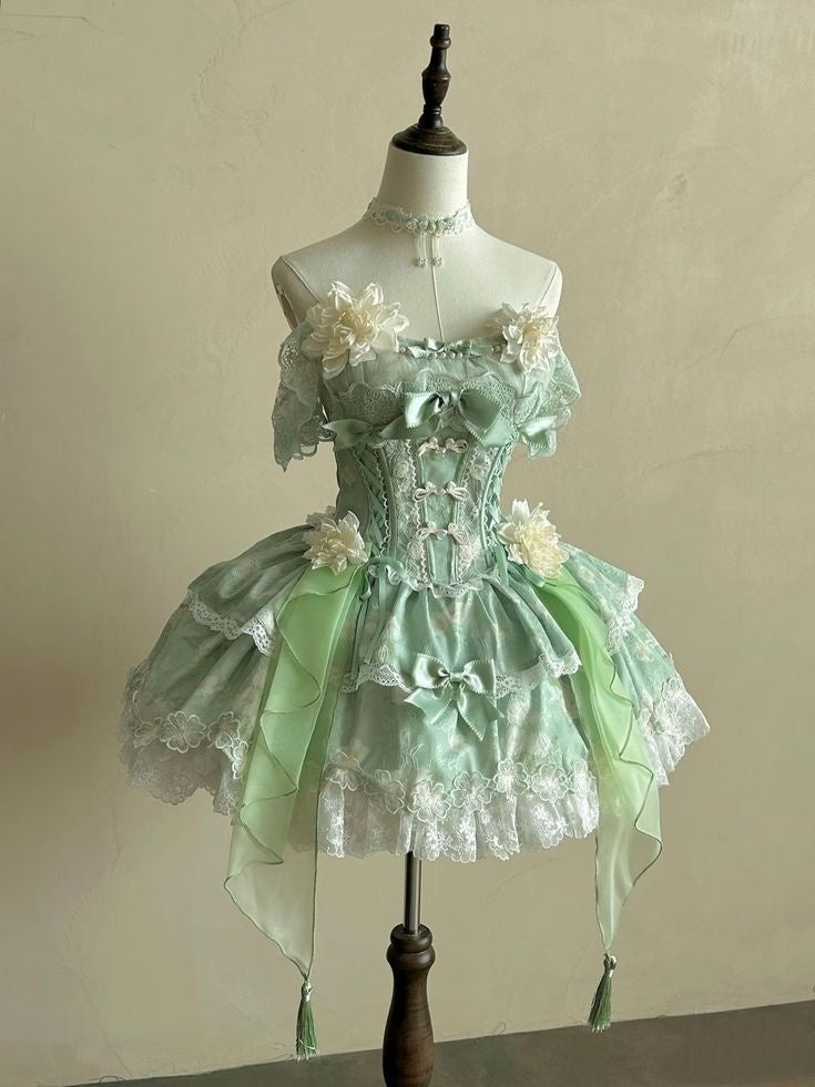 Prinzessinnen Ballkleid Trägerlos Grün Spitze Abschlussball Kurz Homecoming Kleid 15. Geburtstag Outfits MP791