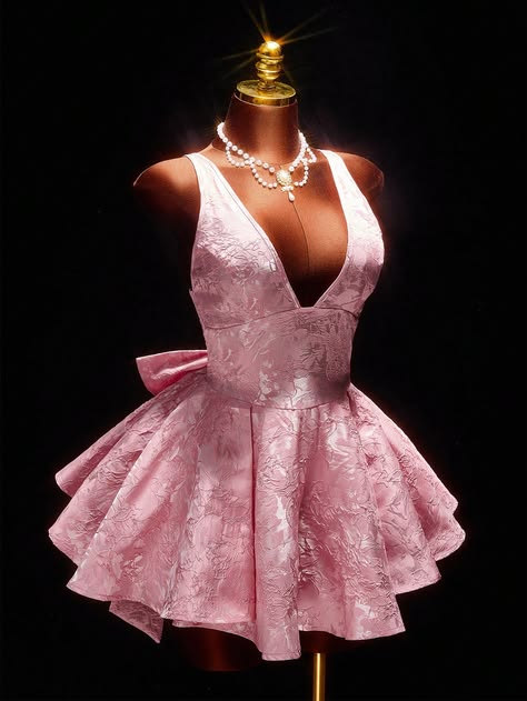 Süßes Ballkleid V-Ausschnitt Spitze Rosa mit Schleife Kurz Mini 16. Geburtstag Outfits Abschlussballkleid MP792