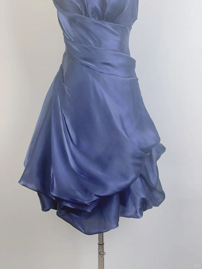 Robe courte de bal de promo à col halter à fleurs vert foncé vintage MP317