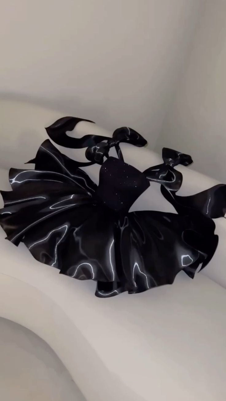 Einzigartiges Ballkleid Spaghetti-Träger Kurz Schwarz mit Schleife Mini Kurzes Hof-Heimkehrkleid Hoco-Kleid MP1387