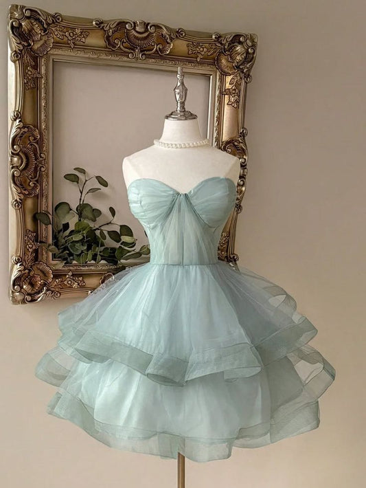Süßes Ballkleid Sweetheart Minzgrüner Tüll Kurzes Mini-Geburtstagsoutfit Homecoming-Kleid MP809