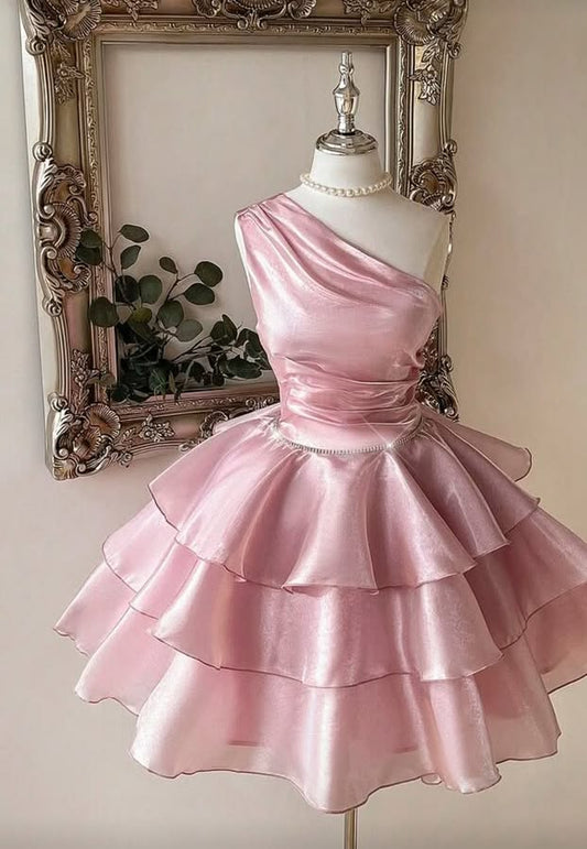 Niedliches Ballkleid, schulterfrei, Pink Chiffon, Mini Kurz, Homecoming-Kleid, Outfits für die Party zum 18. Geburtstag MP543