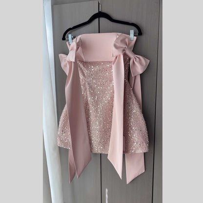 New Arrival Sheath Strapless Pink Sequin High School Dance Short Mini Homecoming Dresses Inspo Hoco Ideas MP1425