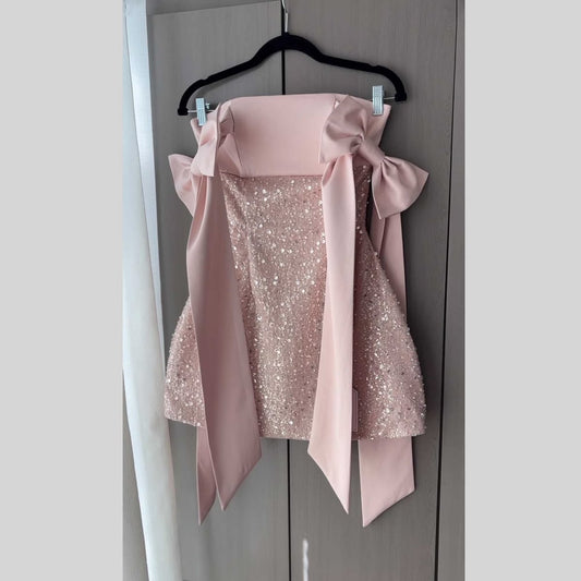 New Arrival Sheath Strapless Pink Sequin High School Dance Short Mini Homecoming Dresses Inspo Hoco Ideas MP1425