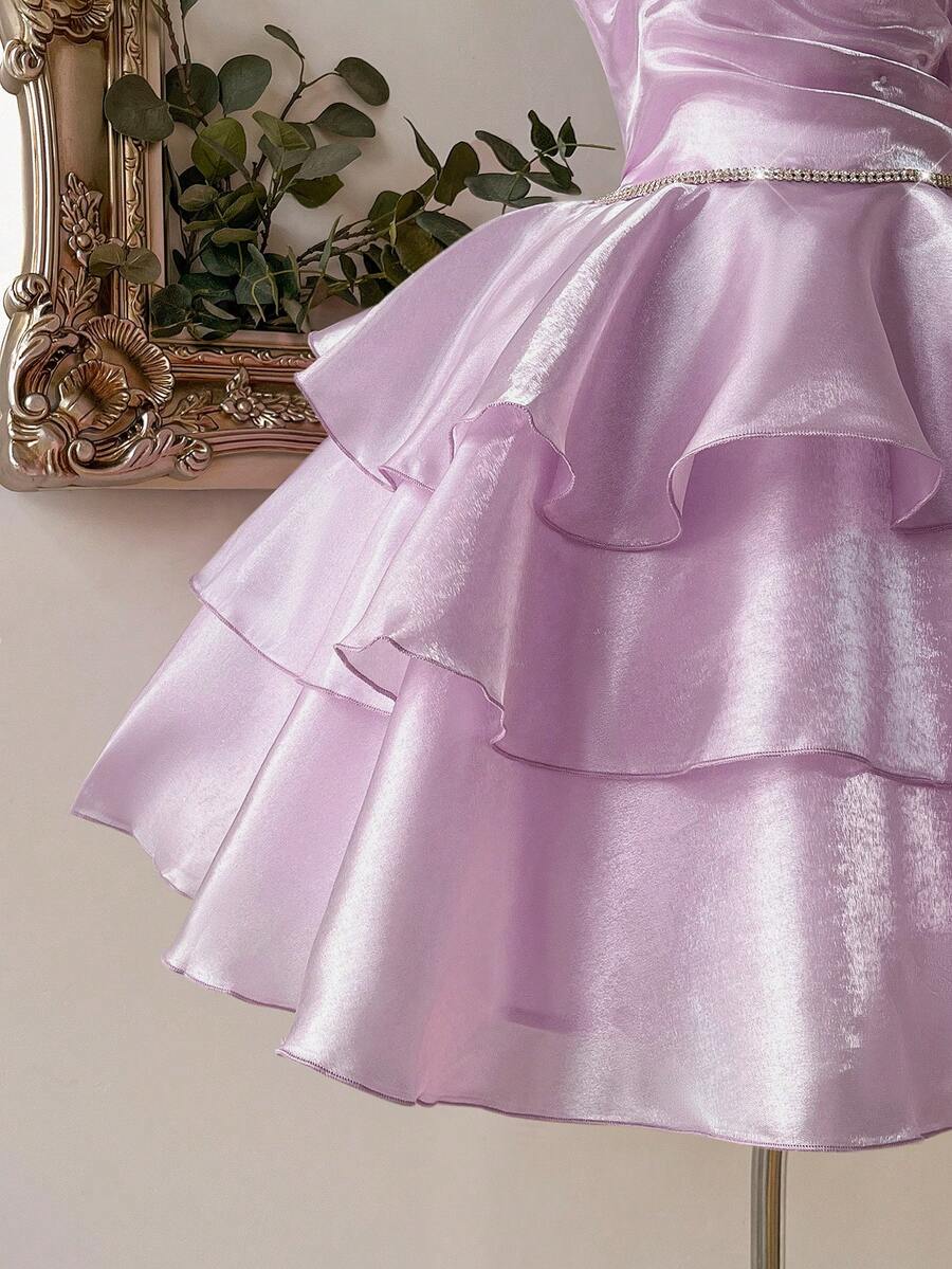 Pretty Cocktail Dresses Ball Gown One Shoulder Blue With Long Layers Tiered Short Mini Birthday Homecoming Dress MP571