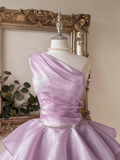 Pretty Cocktail Dresses Ball Gown One Shoulder Blue With Long Layers Tiered Short Mini Birthday Homecoming Dress MP571