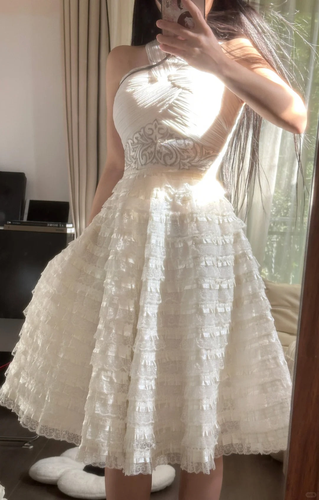 Sexy Homecoming Dresses Ball Gown Halter White Lace Cocktail Graduation Outfits MP1128