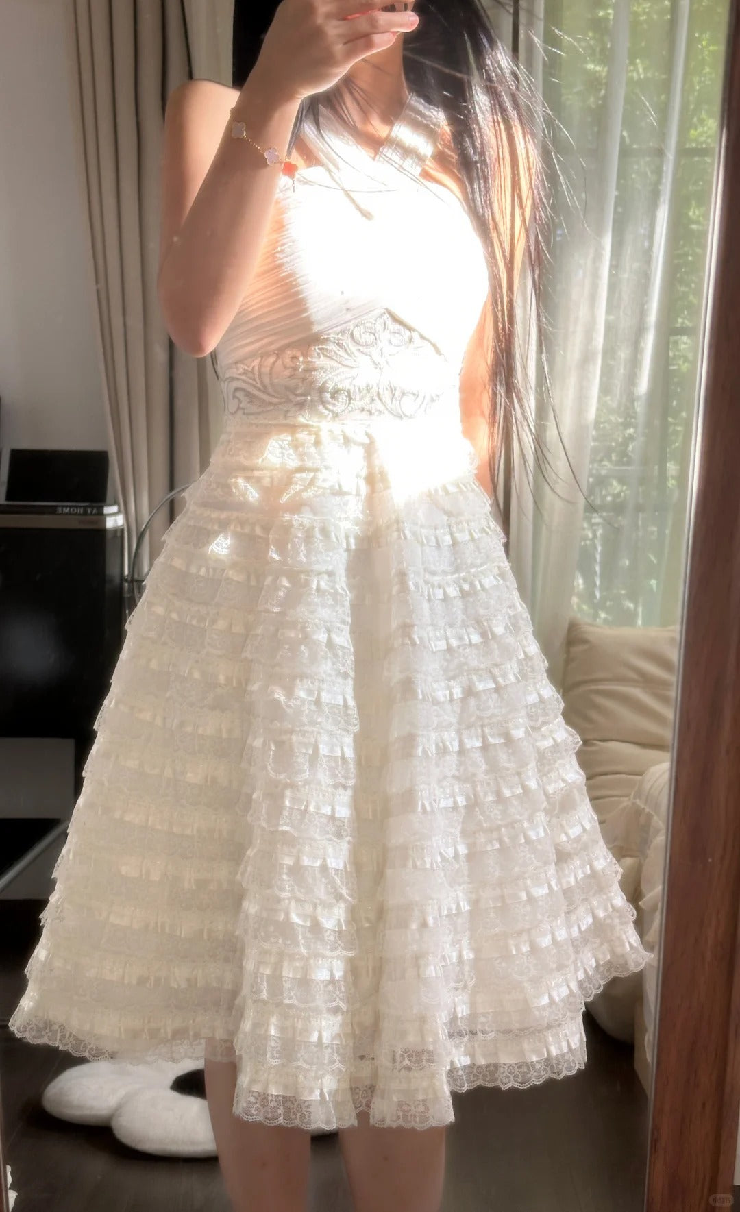 Sexy Homecoming Dresses Ball Gown Halter White Lace Cocktail Graduation Outfits MP1128