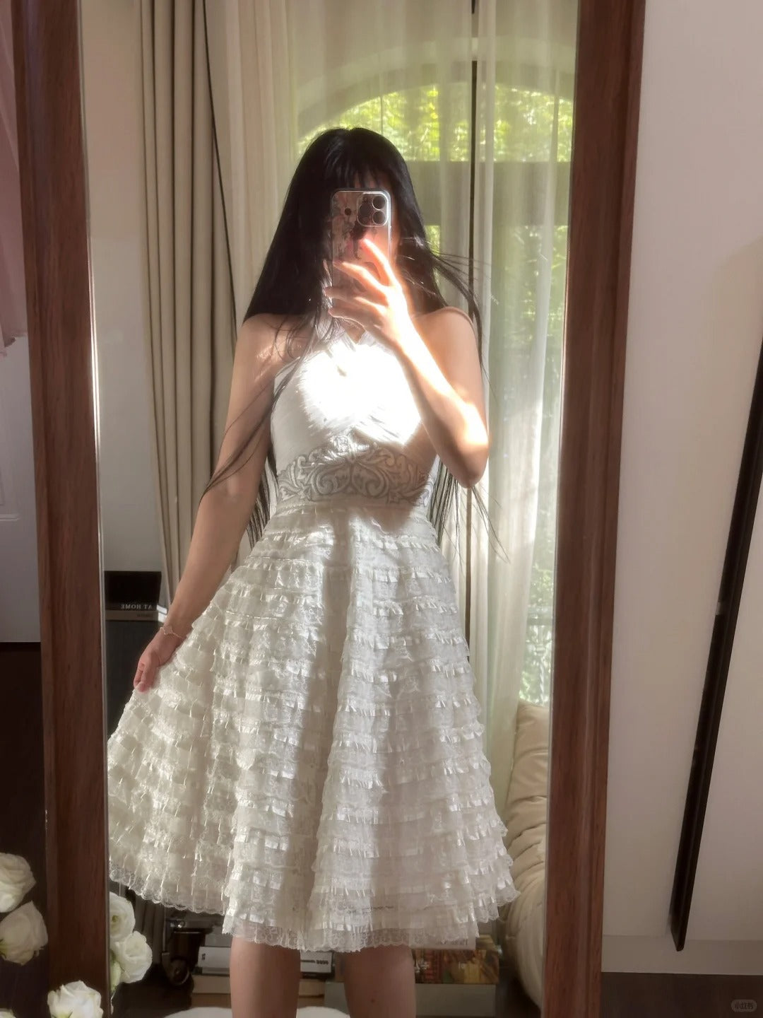 Sexy Homecoming Dresses Ball Gown Halter White Lace Cocktail Graduation Outfits MP1128