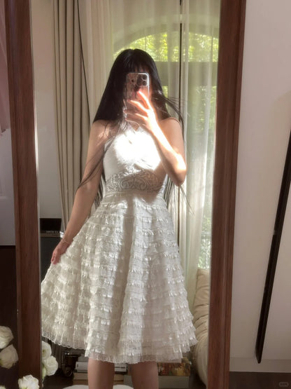 Sexy Homecoming Dresses Ball Gown Halter White Lace Cocktail Graduation Outfits MP1128
