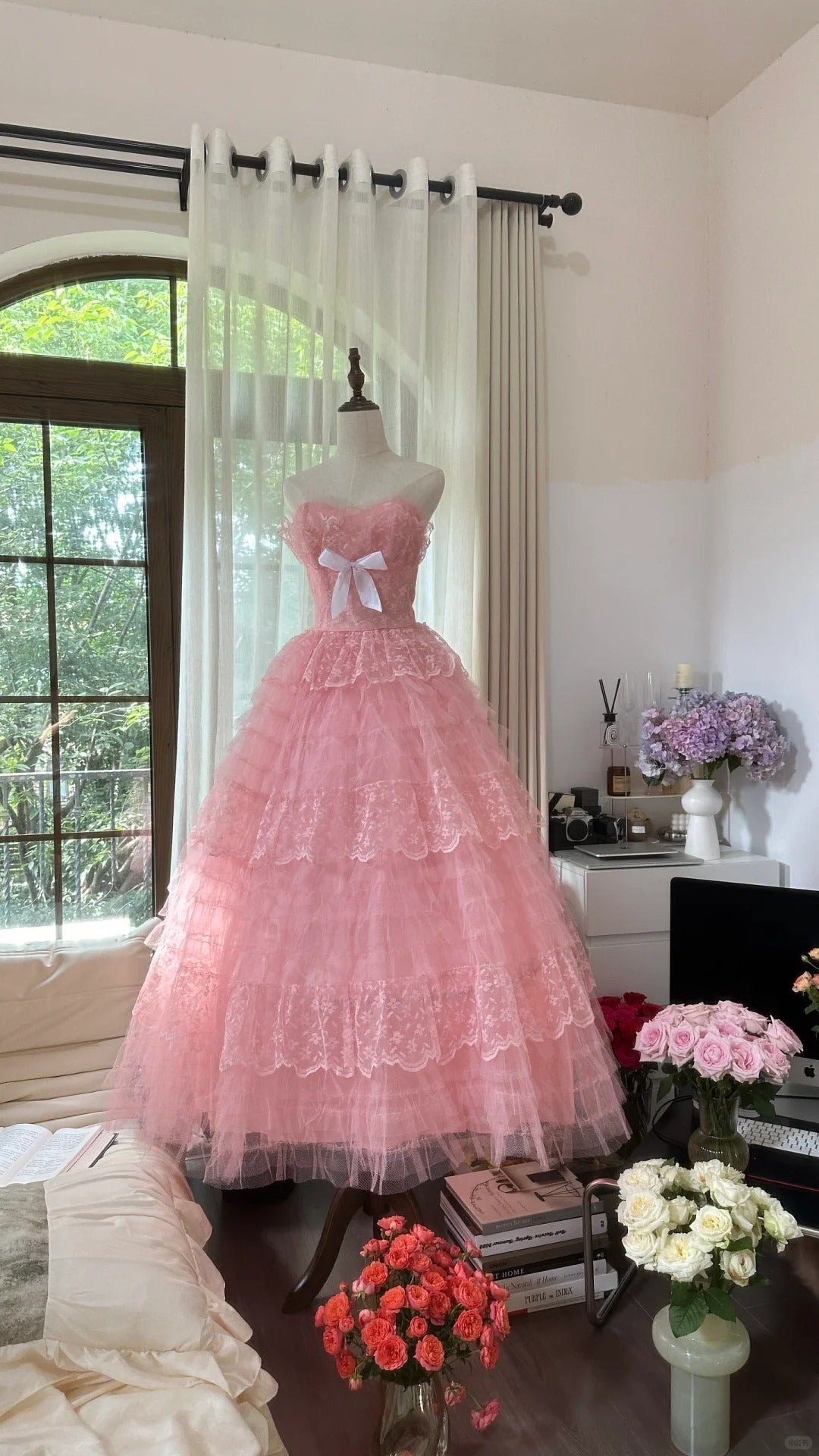 Prinzessin Ballkleid Herzförmiger Ausschnitt Rosa Tüll 1950er Formales Abendkleid Ballkleider MP1056