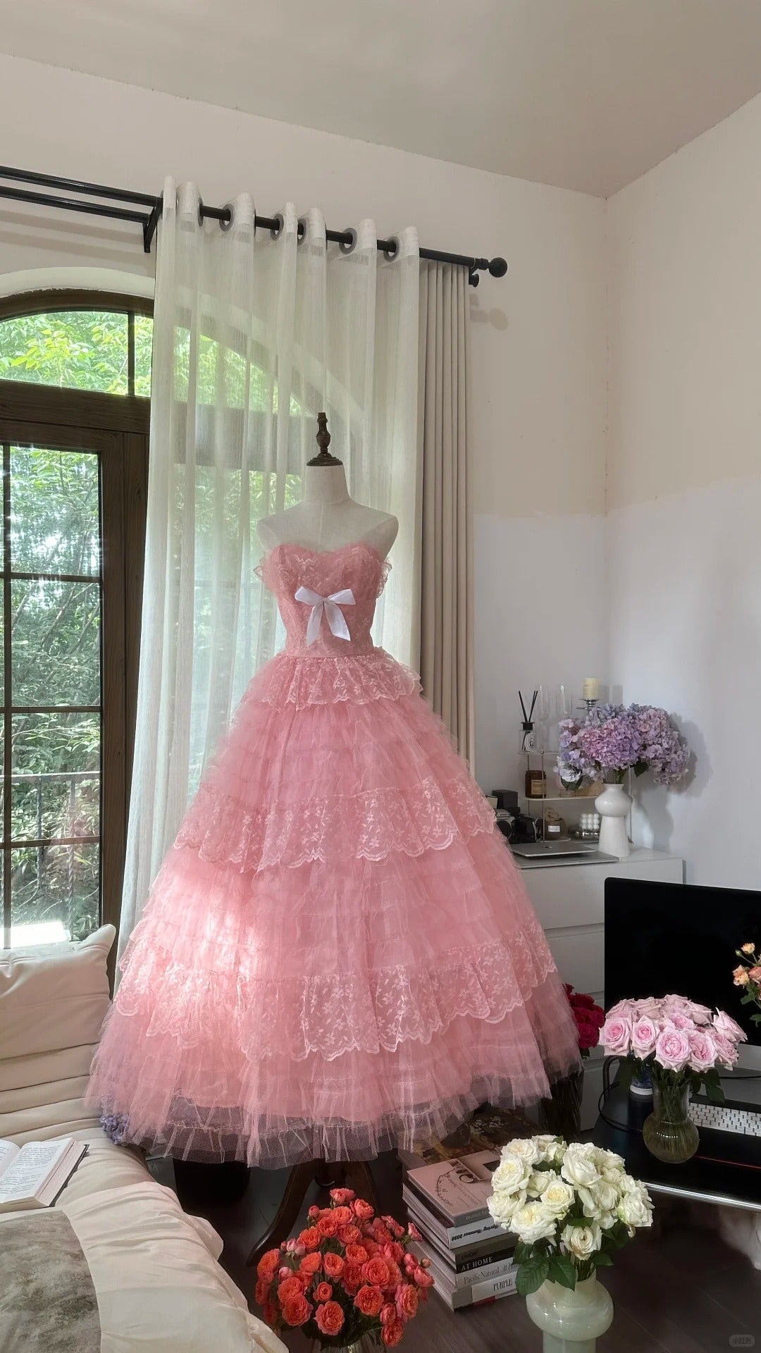 Prinzessin Ballkleid Herzförmiger Ausschnitt Rosa Tüll 1950er Formales Abendkleid Ballkleider MP1056