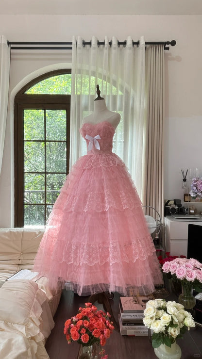 Prinzessin Ballkleid Herzförmiger Ausschnitt Rosa Tüll 1950er Formales Abendkleid Ballkleider MP1056