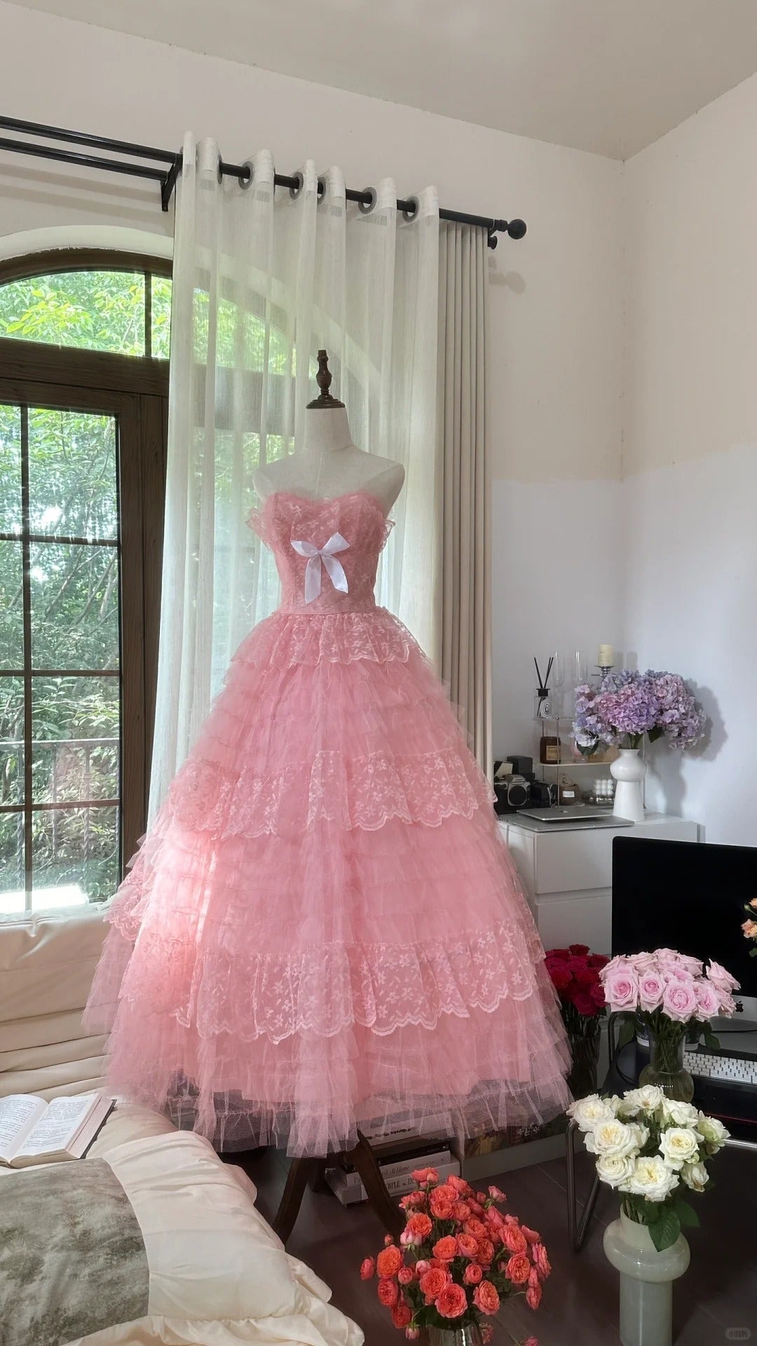 Prinzessin Ballkleid Herzförmiger Ausschnitt Rosa Tüll 1950er Formales Abendkleid Ballkleider MP1056