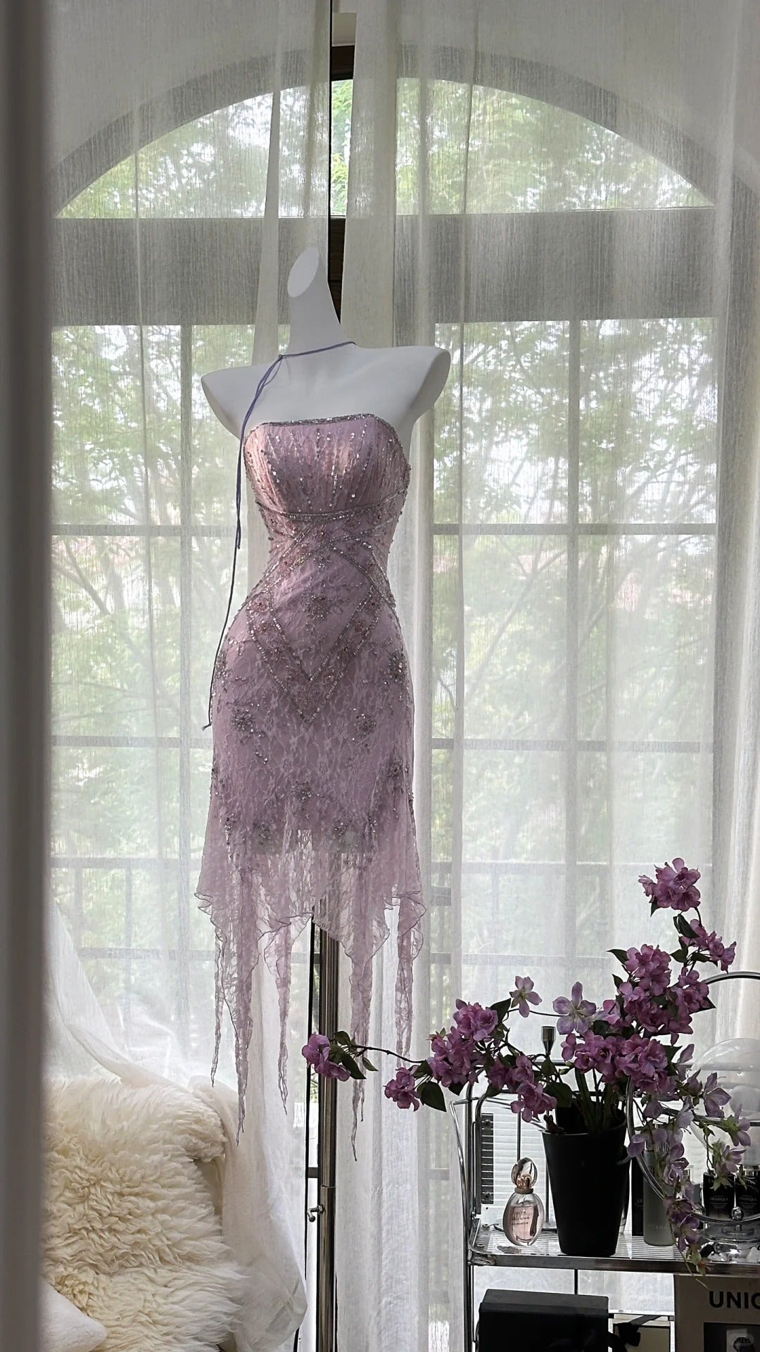 Sexy Homecoming Dresses Sheath Lilac Halter Lace Beaded Short Party Graduation Outfits MP1011
