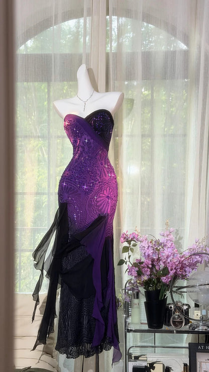 Vintage Mermaid Sweetheart Grape Chiffon Formal Gown Evening Night Prom Dresses MP1048