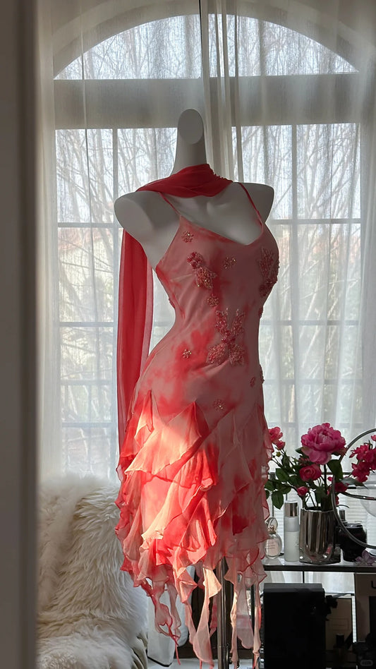 Heimkehrkleider Scheide Spaghettiträger Perlen Rosa Kurze Party Abschluss-Outfits MP999