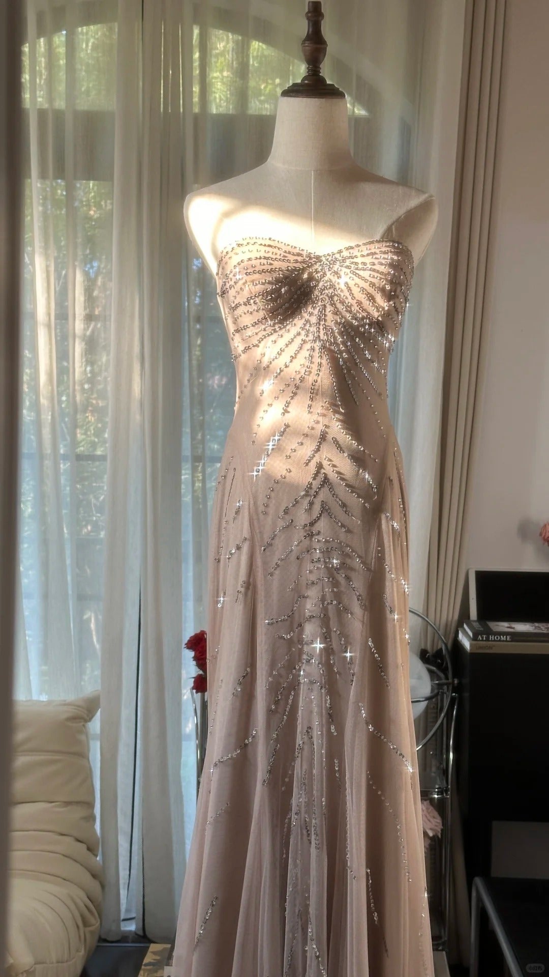 Funkelnde Meerjungfrau-Sweetheart-Champagner-Chiffon mit Perlen ärmellose festliche Outfits Ballkleider MP1111