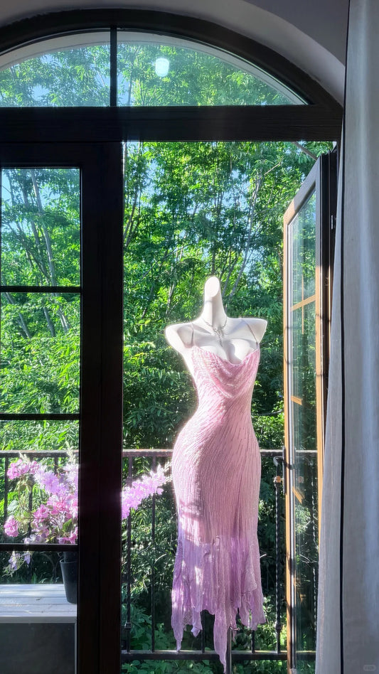 Sexy Homecoming-Kleider Spaghettiträger Scheide Pink mit Perlen Knielang Party Abschluss-Outfits MP1049