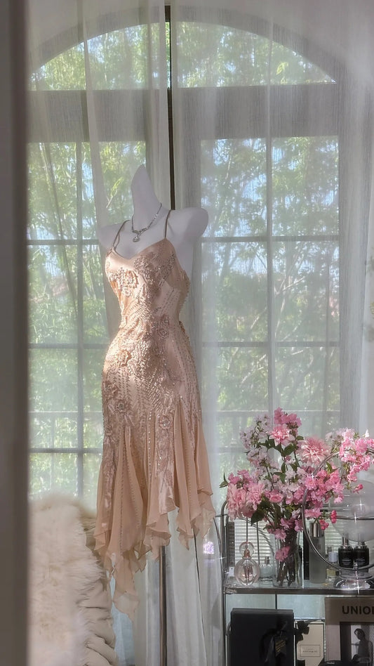 Blush Pink Homecoming Dresses Mermaid Beaded Crystals Short Party Graduation Outfits MP976