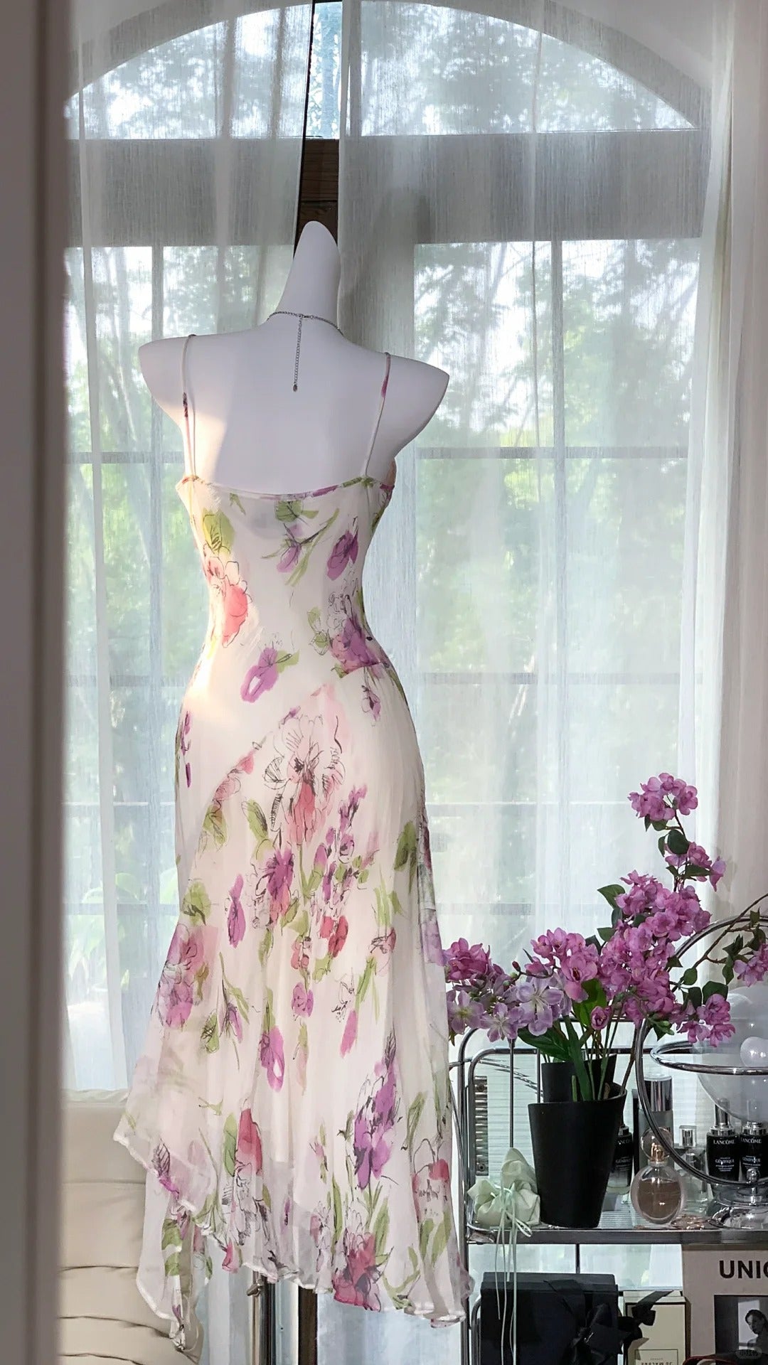 Classy Mermaid Spaghetti Strap Chiffon Floral Mid Length Bodycon Sleeveless Prom Dresses MP969