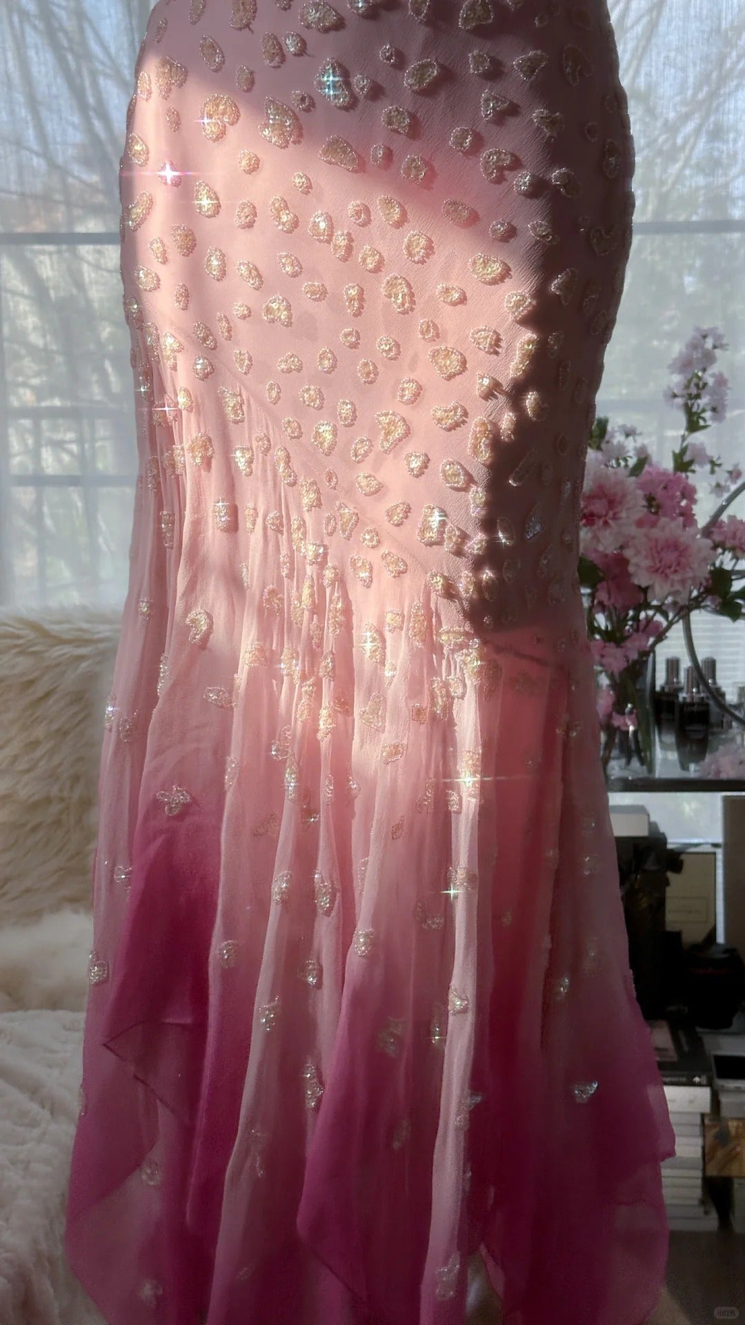Robe de soirée asymétrique sans manches en mousseline de soie rose à fines bretelles, style sirène féerique, pour bal de promo MP984