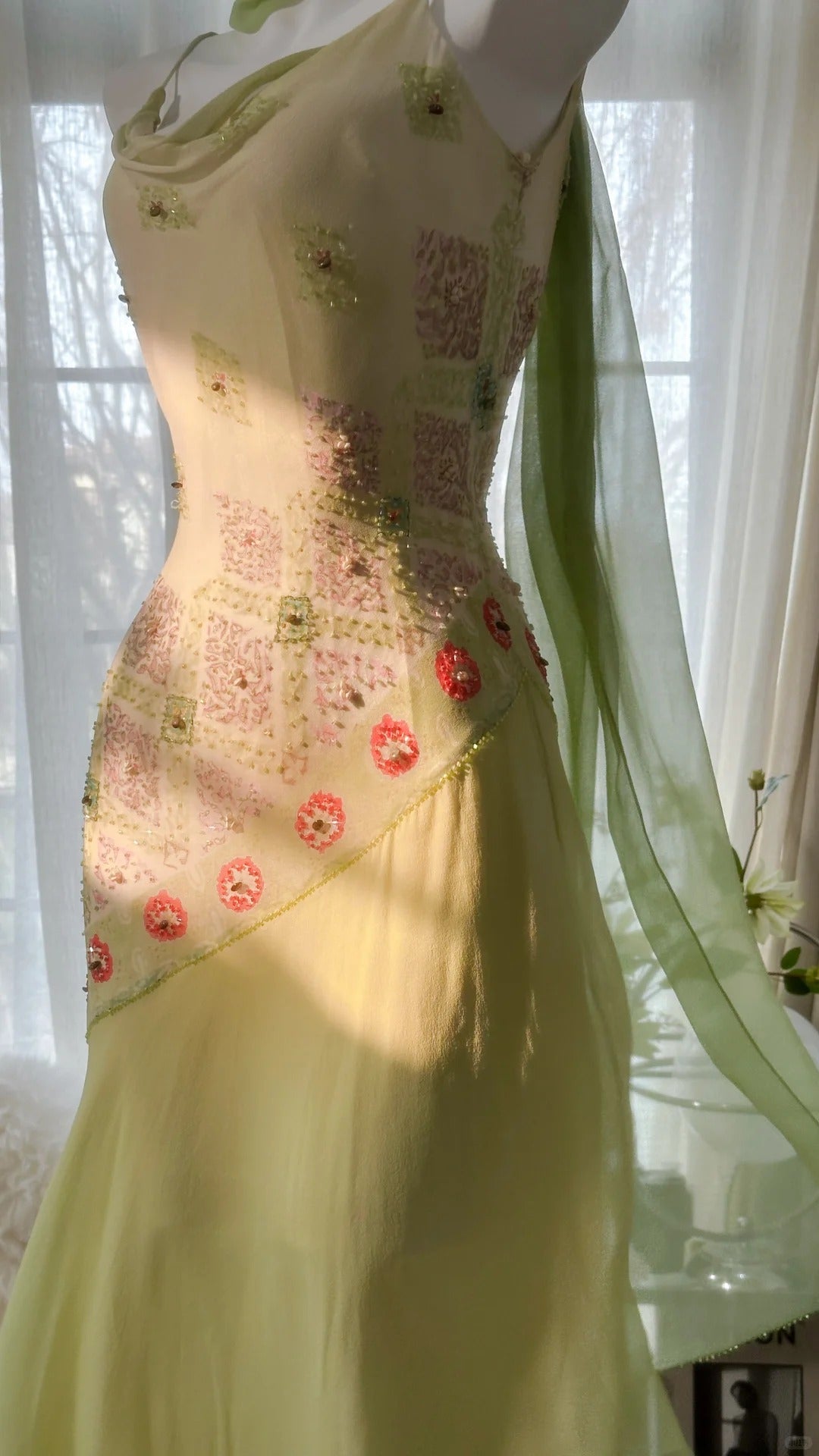 Modest Mermaid Spaghetti Strap Sage Green Chiffon With Beading Formal Gown Tea Length Evening Night Prom Dresses MP1043