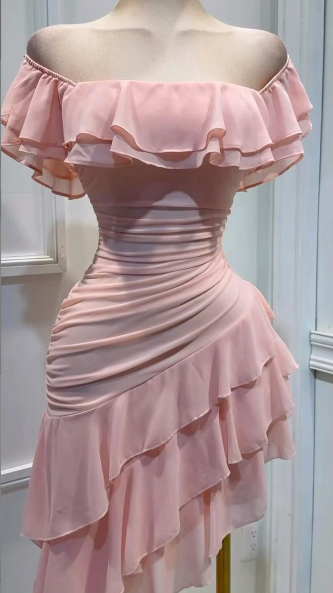 Cute Sheath Off The Shoulder Pink Chiffon Homecoming Dress 18th Birthday Party Outfits MP545