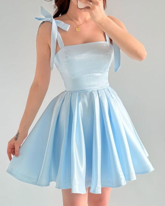 Elegante A-Linien Spaghettiträger Blaues Mini-Heimkehrkleid Hoco-Kleid 18. Geburtstag Outfit MP1286