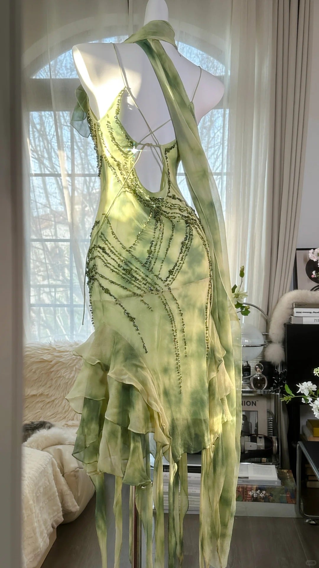 Green Homecoming Dresses Mermaid Spaghetti Strap Beaded Crystals Short Party Graduation Outfits MP993