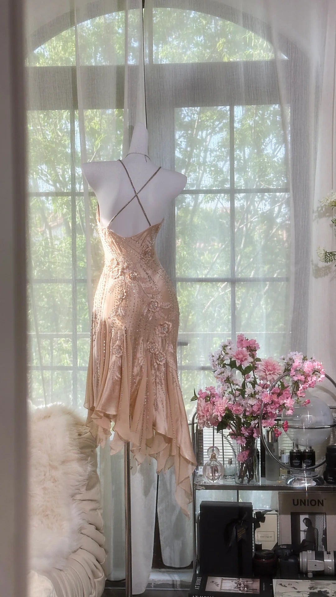 Blush Pink Homecoming Dresses Mermaid Beaded Crystals Short Party Graduation Outfits MP976