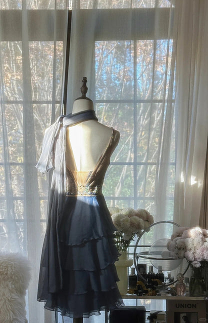 Sexy Homecoming Dresses A Line Spaghetti Strap Dusty Blue Chiffon Short Length Cocktail Graduation Outfits MP1104