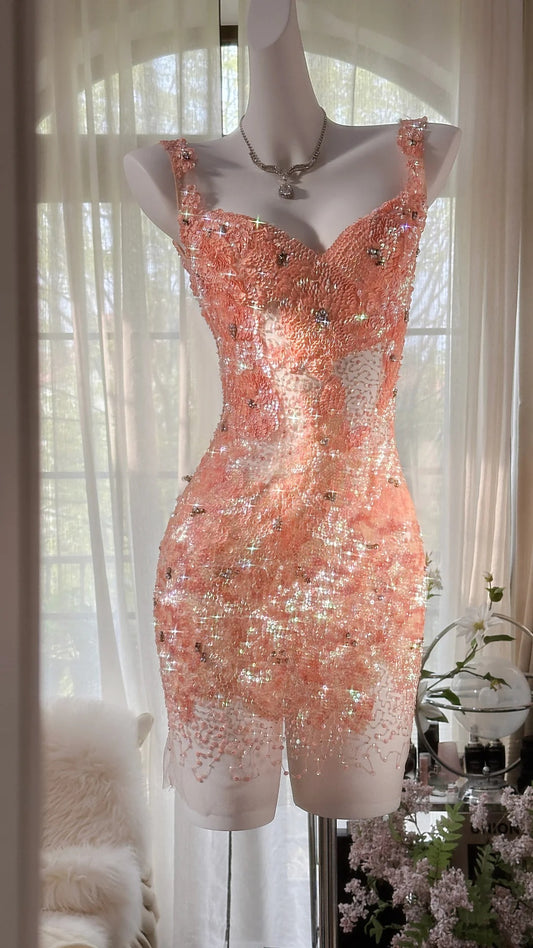 Sexy Homecoming-Kleider, Etui-Stil, Spaghettiträger, Perlenbesatz, kurze Partykleider, Abschluss-Outfits MP1003