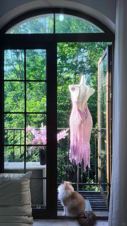 Robes de bal sexy à fines bretelles, fourreau rose avec perles, longueur genou, tenues de soirée et de remise des diplômes MP1049