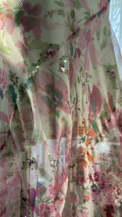 Robes de soirée sans manches en mousseline de soie rose à bretelles spaghetti et cristaux, motif floral, pour bal de fin d'année, MP1009