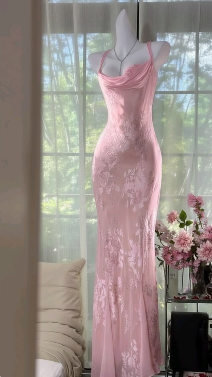 Sexy Sheath Halter Pink Floral Long Chiffon Prom Dresses Women Party Gowns MP572