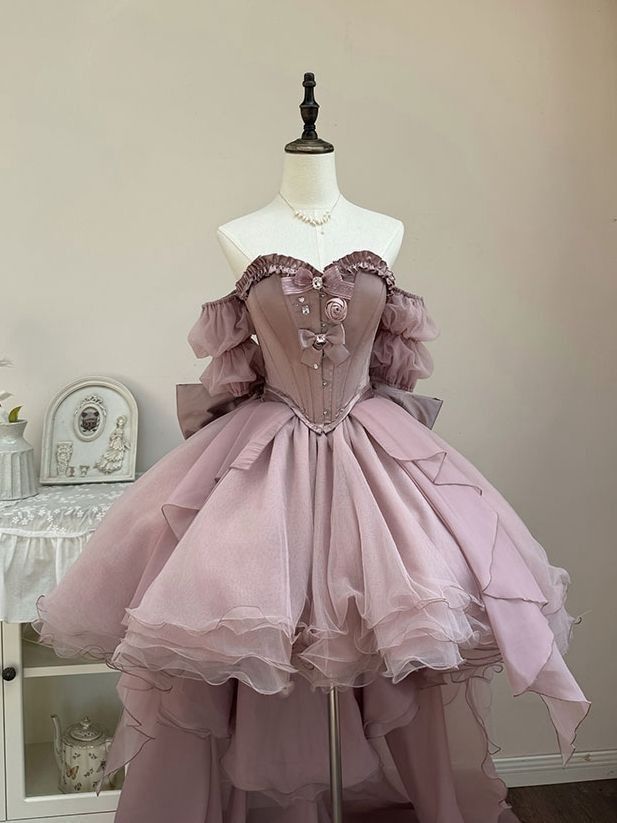 Pretty Ball Gown Off The Shoulder Pink Knee Length Graduation Homecoming 15th Birthday Outfits MP933