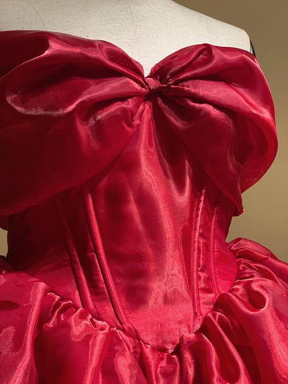 Cute Red Organza Homecoming Dress / Formal Dress / Red Valentine Dress / Corset Birthday Party Outfits MP547