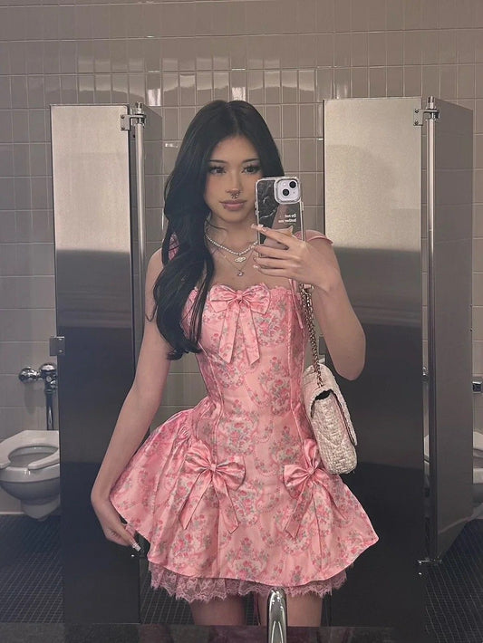 Wunderschönes Ballkleid mit Schleifen und Trägern, pink, Tanz, kurz, Mini, für die 9. Klasse, Hoco-Kleider-Inspo, Homecoming-Kleider-Ideen MP1372