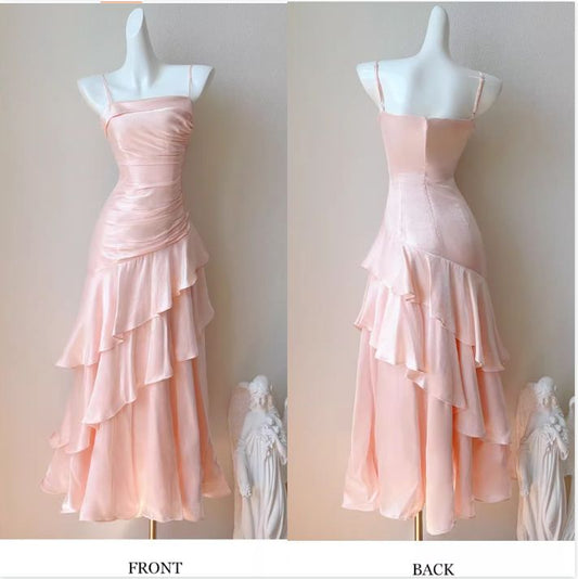 Vintage-Inspired Birthday Party Dresses Pink Ruffled Layered Fairy-tale Graduation Prom Dresses MP303