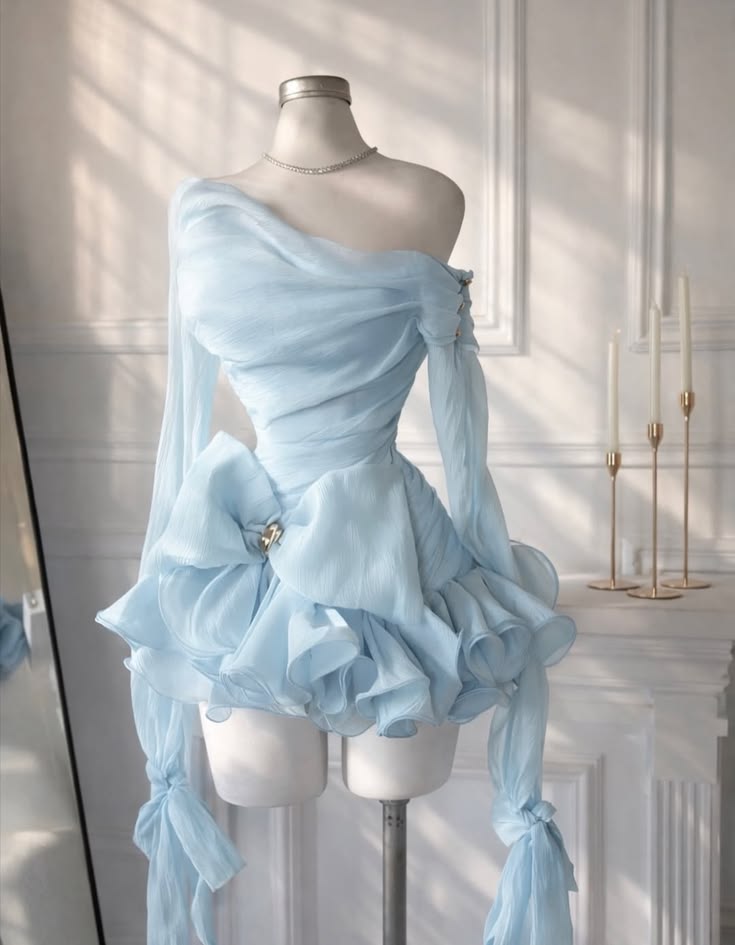Süßes Ballkleid, schulterfrei, hellblau, kurz, Mini-Geburtstagsoutfit, Heimkehrkleid MP831
