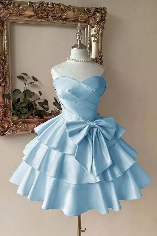 Bezauberndes Ballkleid Sweetheart Blau mit Schleife Satin Kurz Mini 15 16 Geburtstag Homecoming Kleid MP664