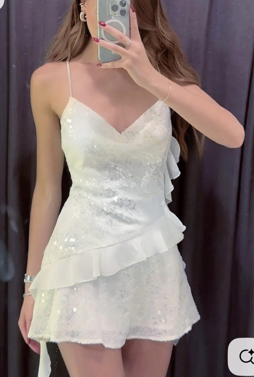 Schönes A-Linien Spaghettiträger Weißes Pailletten Mini Homecoming Kleid Hoco 18. Geburtstag Outfit MP1292