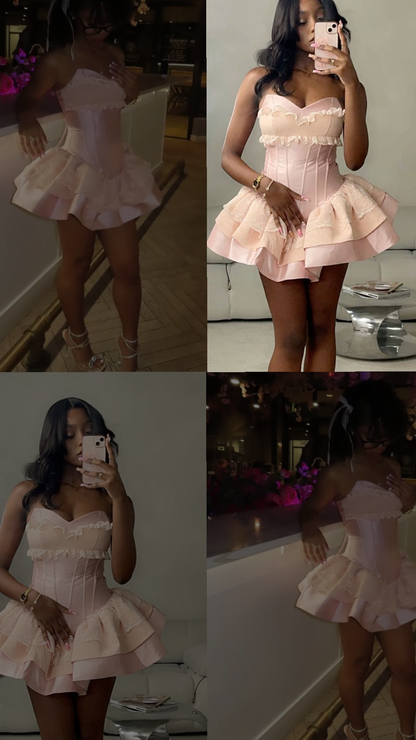 Jolie Robe de Bal Cœur Rose avec Dentelle Satin Courte Mini Robe de Fête de 15 16 ans Robe de Rentrée MP699