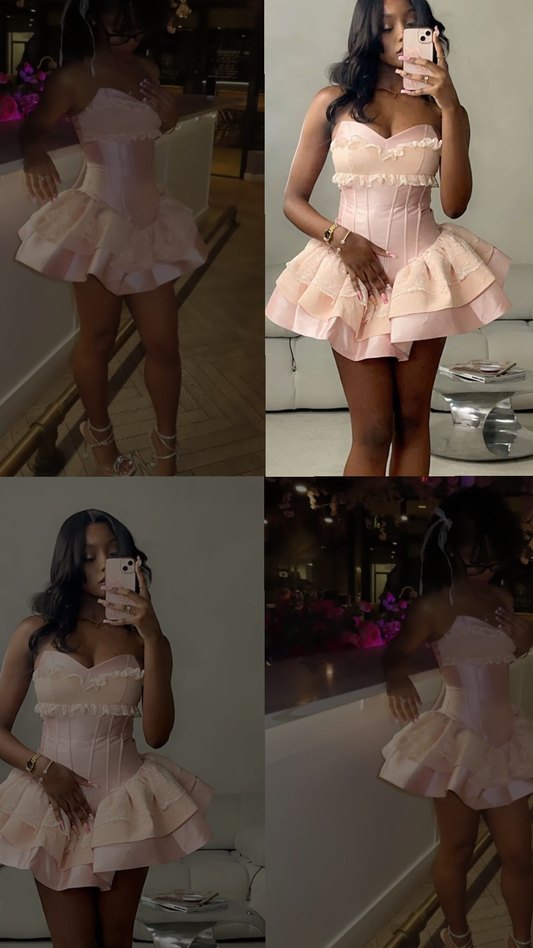 Charmantes Ballkleid, Herzform, Pink mit Spitze, Satin, Kurz, Mini, 15., 16. Geburtstag, Homecoming-Kleid MP666