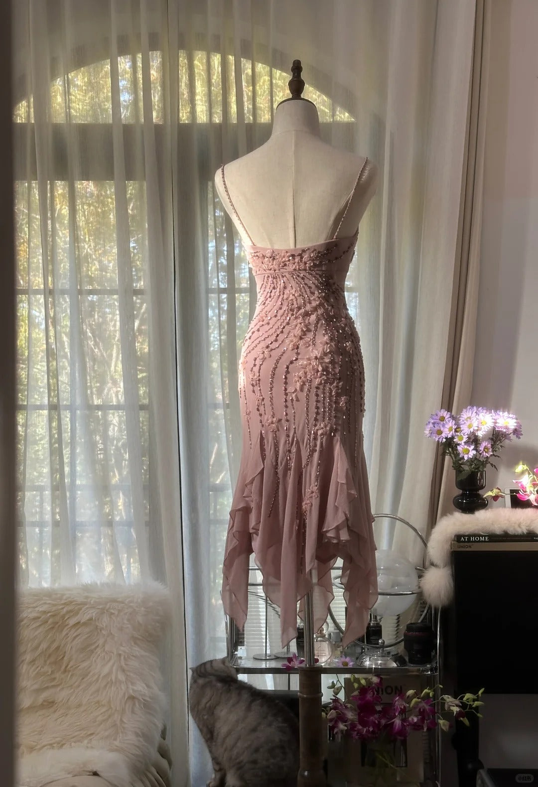 Sexy Homecoming-Kleider Spaghettiträger Rosa Meerjungfrau Knielang Party Abschluss Outfits MP1088
